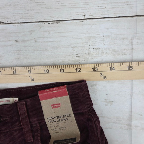 Levi's Corduroy Pants 25x29 Burgundy High Waisted Mom Jeans Tapered Leg NEW - Picture 7 of 14